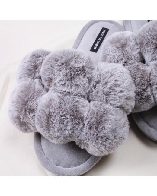 Pretty You London Purple Dolly Fun Pom Slider Slippers