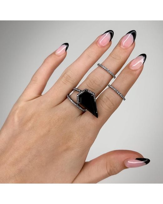 SALLY SKOUFIS Metallic Blade Ring With Natural Diamond & Made Cz Diamond Stimulant