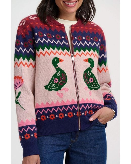 Sugarhill Pink Solana Knitted Bomber Jacket Ducks
