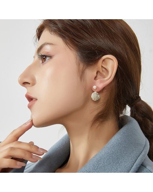 Soft Strokes Silk Metallic Neutrals Pure Silk Brocade Earrings With Freshwater Pearls