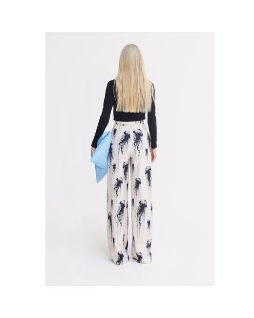 Julia Allert White Neutrals Ivory Jellyfish Print Tailored Pants – Capsule Edition