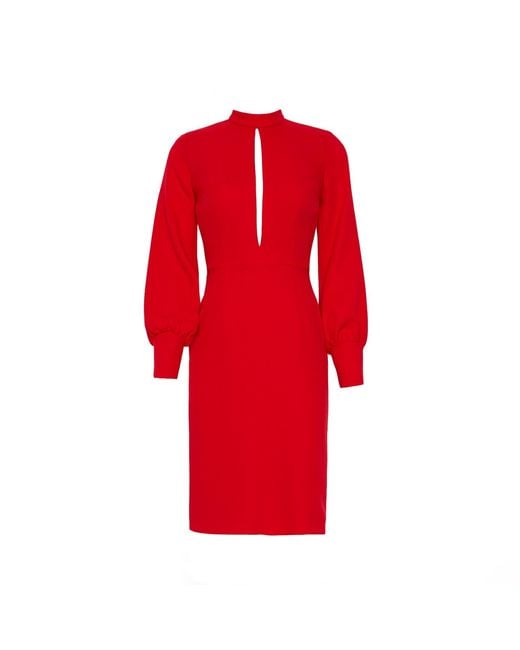Nomi Fame Red Mira Long Sleeve Cut Out Crepe Midi Dress
