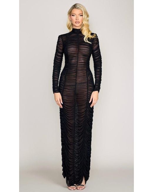 Moda Glam Black Mirage Sheer Ruched Dress