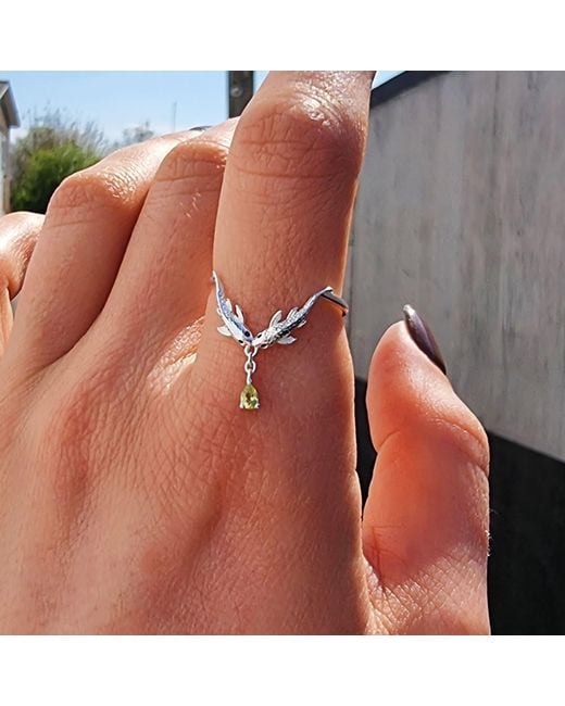 NASI SILVER Metallic Two Wishes Wishbone Ring- Peridot