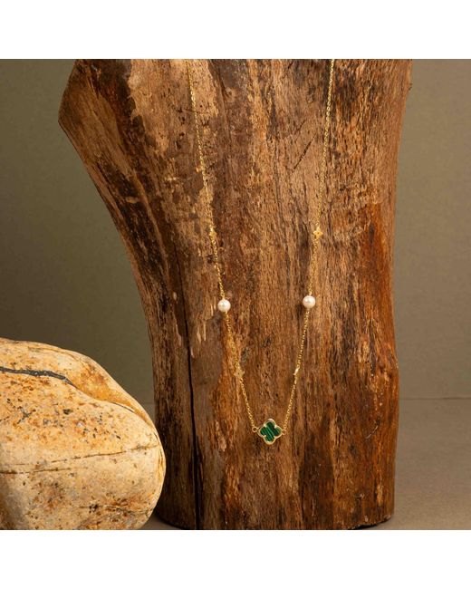 Shaded the Label Metallic Niamh Malachite & Pearl Necklace