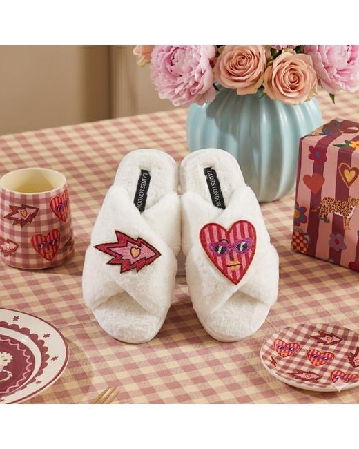 Laines London Red Neutrals Classic Laines Slippers With Electric Love Brooches