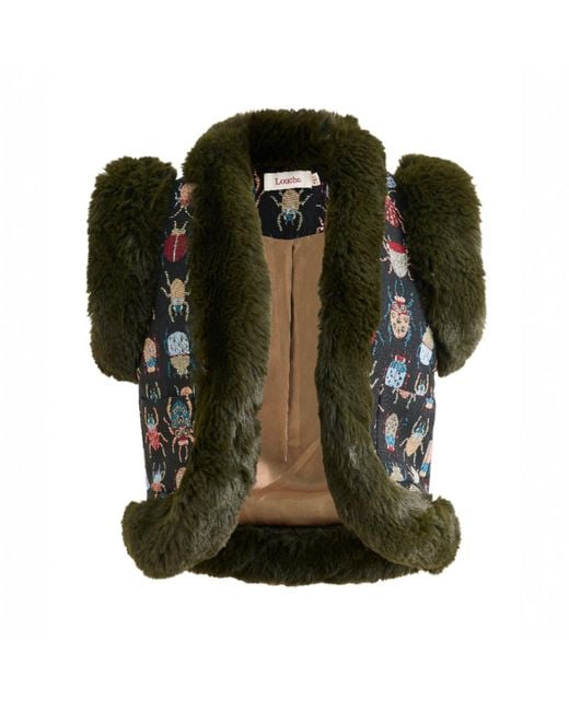 Louche Green Dominica Beetlejuice Jacquard Faux Fur Trimmed Waistcoat