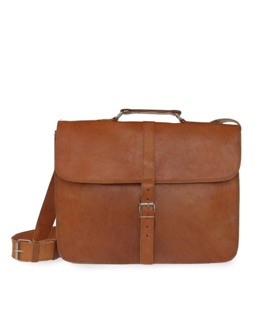 VIDA VIDA Brown Vida Vintage Classic 1 Buckle Leather Messenger Bag for men