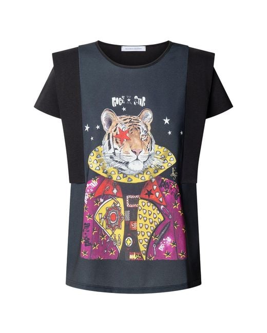The Extreme Collection Black Structured T-Shirt With Tiger Print