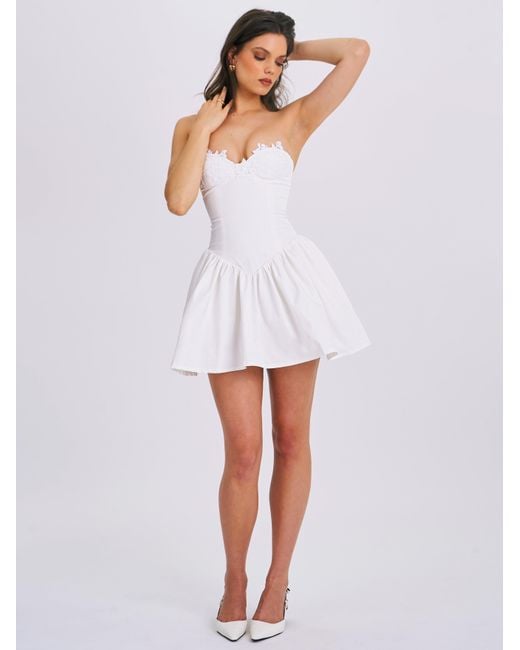 Miss Circle New York White Sacha Lace Drop Waist Corset Puffy Mini Dress