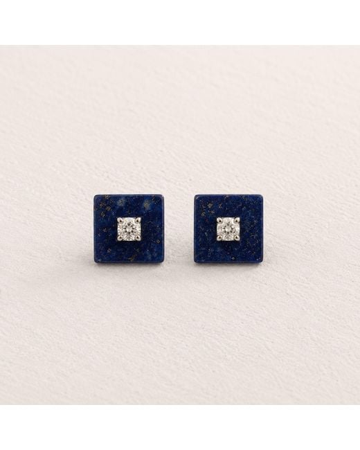 Lily Flo Jewellery Blue Lapis Lazuli And Diamond Square Stud Earrings