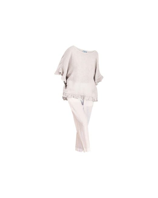 Haris Cotton White Linen Gauze Blouse With Ruffles