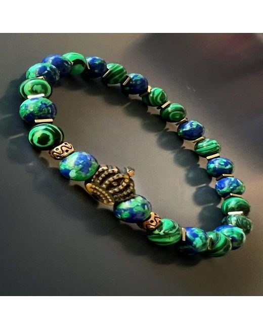 Ebru Jewelry Blue Malachite Stone Calmness Crown Charm Bracelet for men