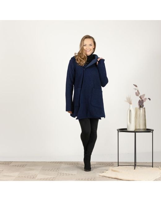 Nikka Place Blue Hooded Wool Midi Cardigan With Pockets
