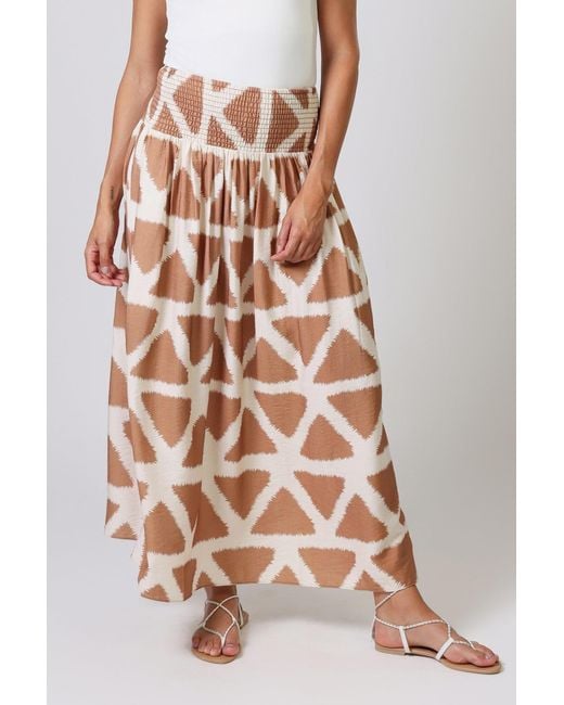 Traffic People Brown Broken Promises And Geometric Print Aurora Maxi Skirt