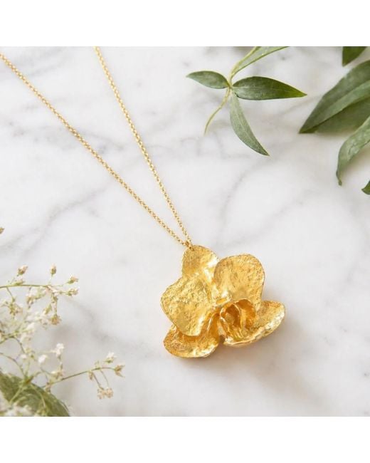 Mother Nature Jewelry Metallic Orchid Flower Necklace, Handmade Statement Pendant