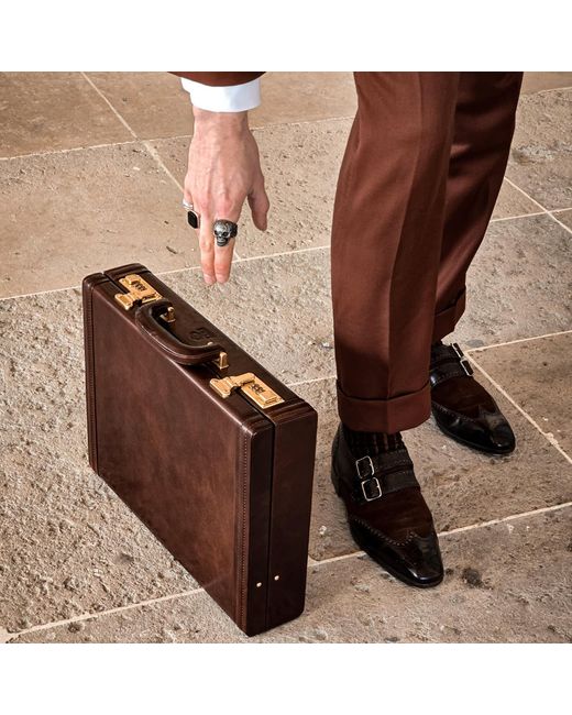 Time Resistance Brown Leather Attaché Case Briefcase for men