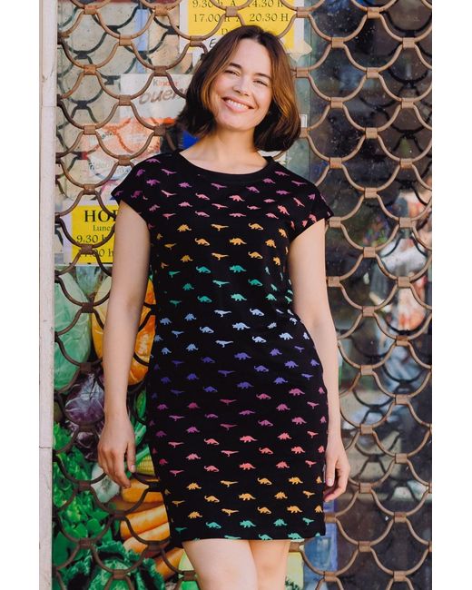 Sugarhill Black Katelyn Jersey T-Shirt Dress, Jurassic Jive