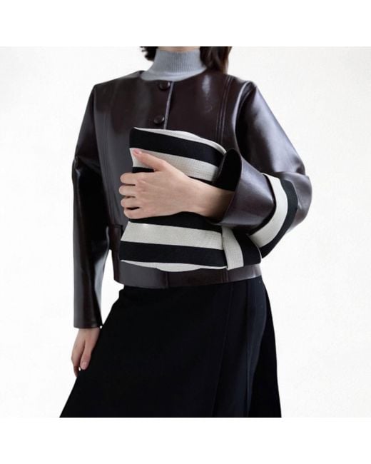 London Atelier Byproduct Black Striped Knitted Mini Tote Bag