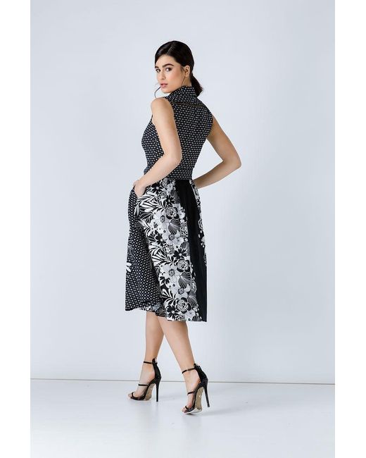 Conquista Blue Cotton Button-Front Printed Dress