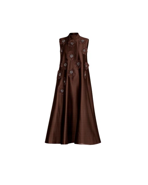 Tantra Spain Sl Brown Loose-Fitting Sleeveless A-Line Dress With Sewn-On Flower Details And Rhinestones