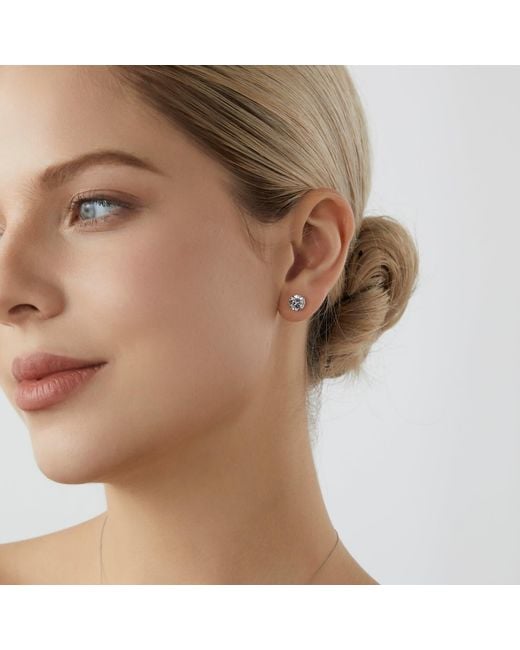 Diamonbliss White Embellished Swarovski Stone Platinum Plated Sterling Solitaire Round Cut Stud Earrings Three Carats