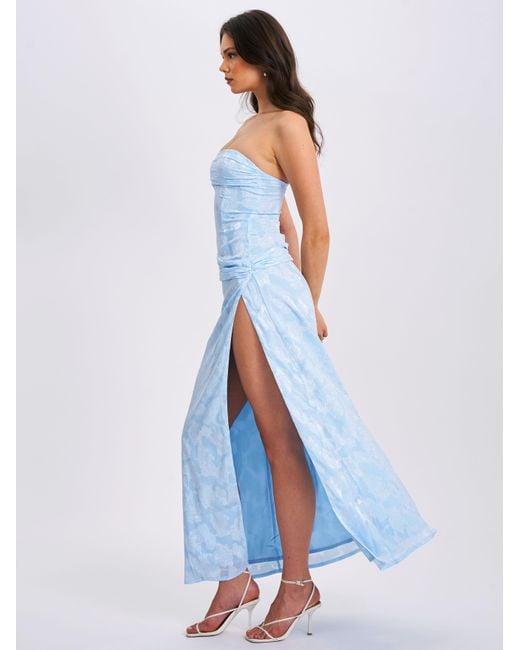 Miss Circle New York Blue Xatia Baby Jacquard Textured High Slit Maxi Dress