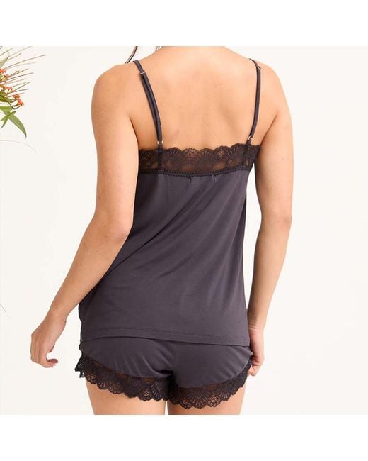Pretty You London Black Bamboo Lace Cami Short Pyjama Set