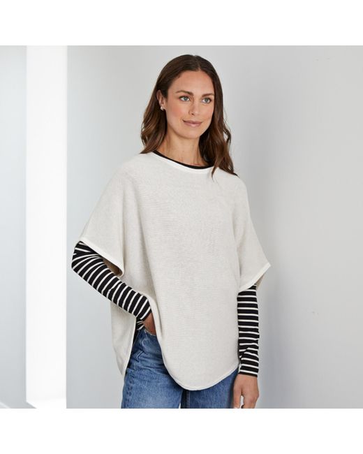 Cove Gray Neutrals Flora Cotton Cashmere Reversible Poncho Cream & Starch