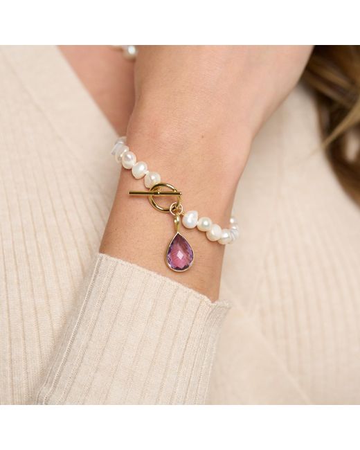Pearls of the Orient Online Metallic Clara Irregular Cultured Freshwater Pearl Bracelet With An Amethyst Drop Pendant