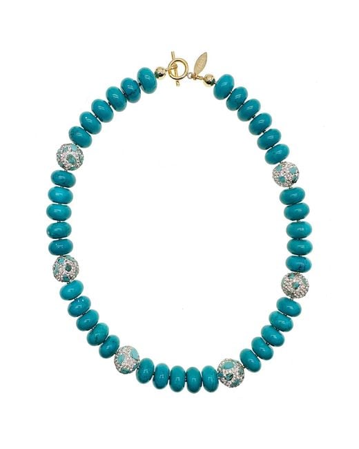 Farra Blue With Rhinestones Bordered Short Necklace