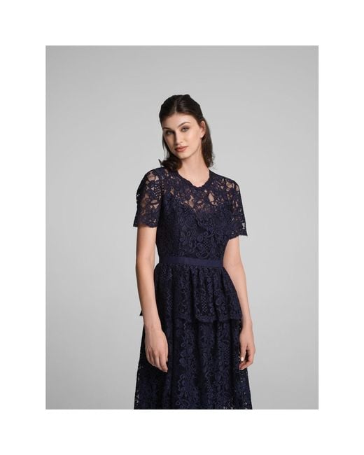 Rumour London Blue Lucia Lace Midi Dress With Peplum