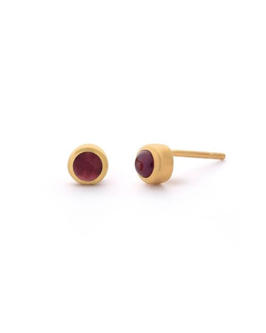 Nellou Jewellery Pink Garnet Mini Gem Dot January Birthstone Earrings Plated Sterling
