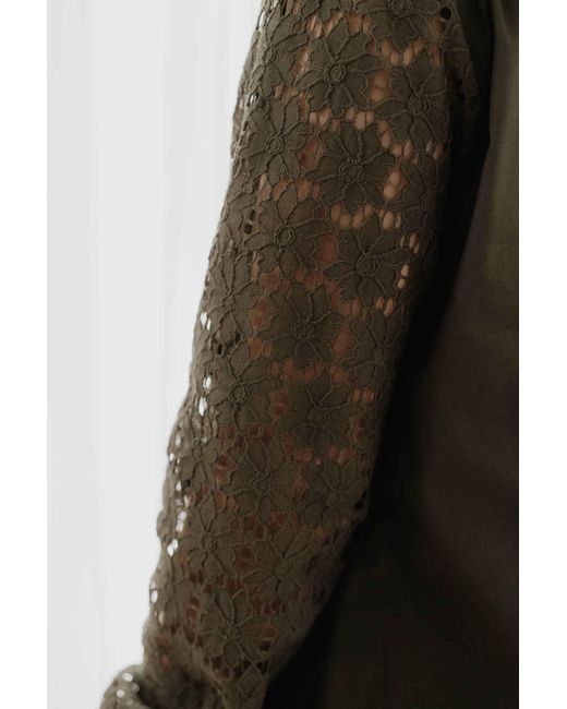 Sophie Cameron Davies Green Khaki Lace Sleeve Cotton Shirt