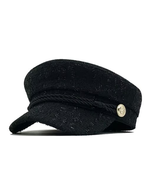 Chanel Joan Elkayam Braided Trim Tweed Baker Boy Hat in Black