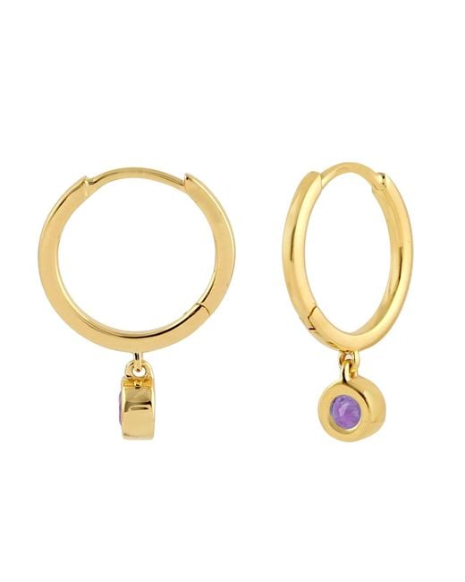 Artisan Metallic Amethyst Drop Hoop Earrings