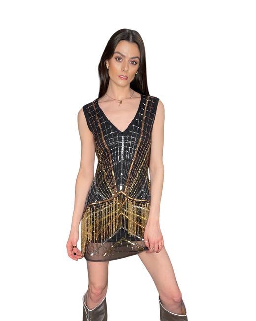 Any Old Iron Black Metallic Cha Cha Beaded Dress
