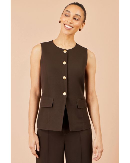 Yumi' Brown Long Line Button Waistcoat Top