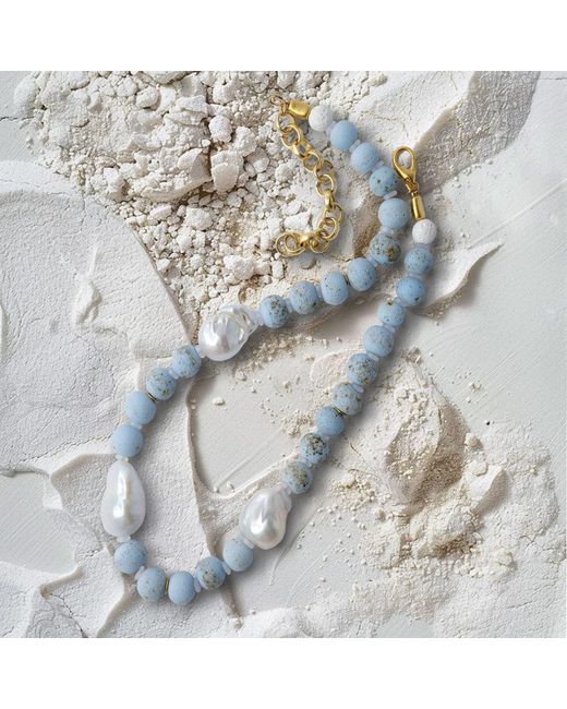 Bombyx House Blue Baroque Pearl & Ceramic Bead Necklace