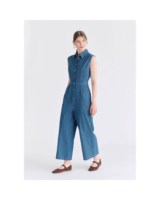 Paisie Blue Wide Leg Denim Jumpsuits