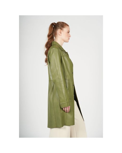 Freaky Nation Green Unlined Leather Coat Safari
