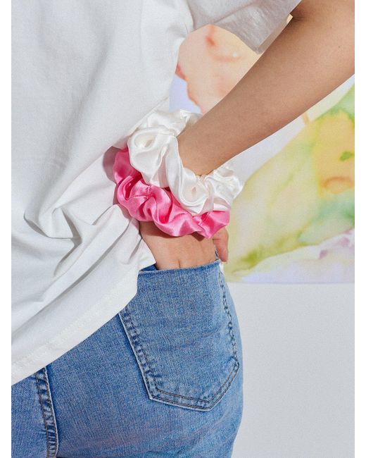 Lost Pattern Pink Silken Hair Silk Scrunchie Hair Tie