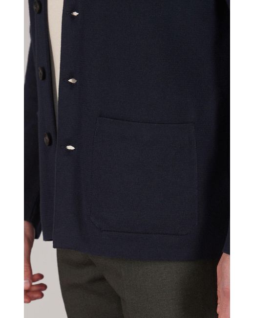 Paul James Knitwear Blue Midweight Cotton Jaipur Knitted Nehru Jacket for men