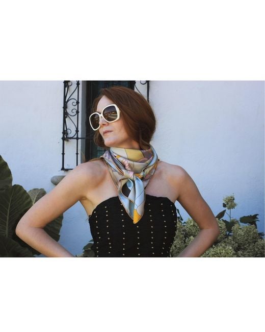 Jessie Zhao New York Blue Double Sided Silk Scarf Of Jungle Puzzle