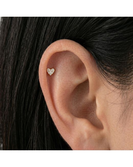 Zahav Jewelry Metallic 14K Solid 18G 8Mm Heart Pavé Cz Cluster Internally Threaded Flat Back Stud