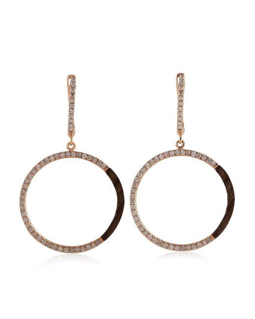 Artisan Natural Rose 14K Rose Diamond & Wood Circle Drop Earrings
