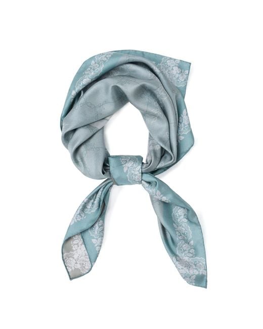 Asyii Blue Neutrals Garden Veil Hand-Rolled Silk Square With Double-Face Printed