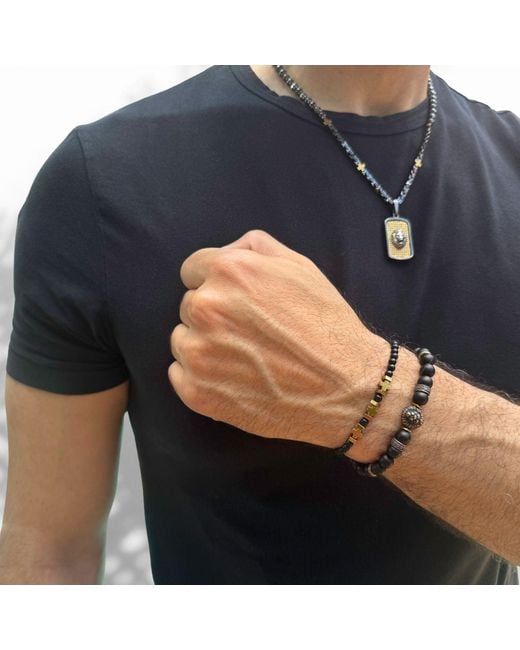 Ebru Jewelry Brown Onyx Stone King Lion Beaded Bracelet for men