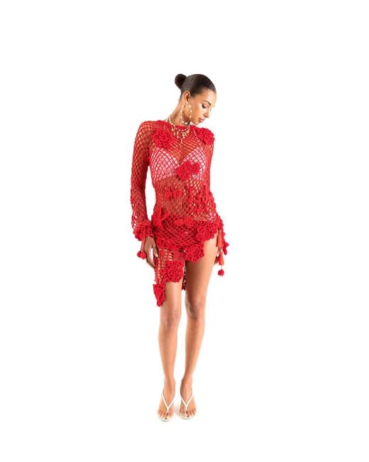 Andreeva Red Cherry Handmade Crochet Top & Cover-Up