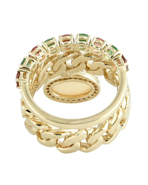 Artisan Metallic Opal, Multi Tourmaline & Diamond Chain Link Ring
